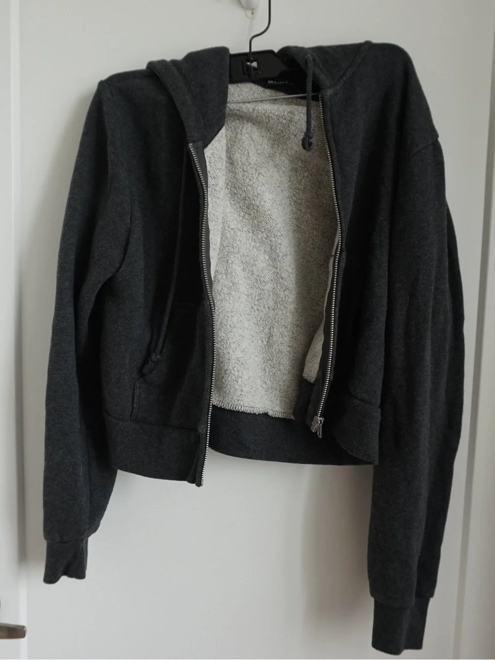 Brandy Melville Dark Charcoal Sherpa-Lined Zip Hoodie